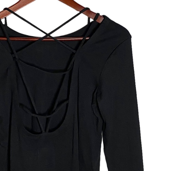 Chaser Ribbed Black Tunic Long Sleeve T-Shirt w Open Back Criss Cross Straps M - Picture 12 of 16